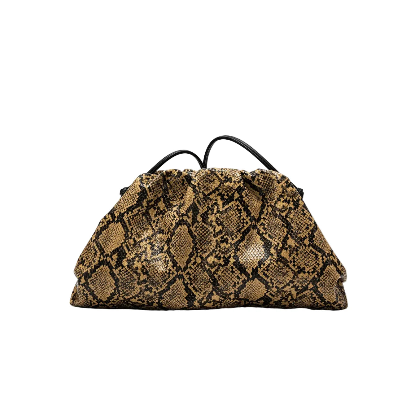 Women Leather Ruched Serpentine Dumpling Bag | Pouch Handbag | Cloud Clutch | Snake Pattern Shoulder Bag | Crossbody Bag yellow L