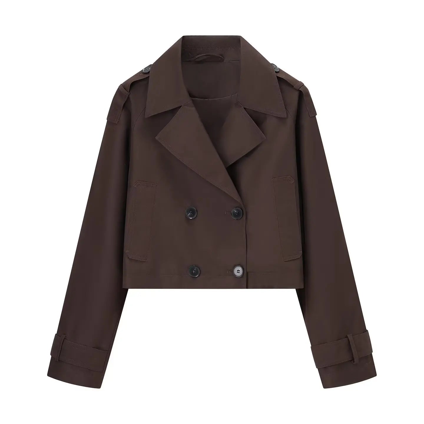 Women Cropped Trench Coat | Long Sleeve | Casual Classic Chocolate Brown
