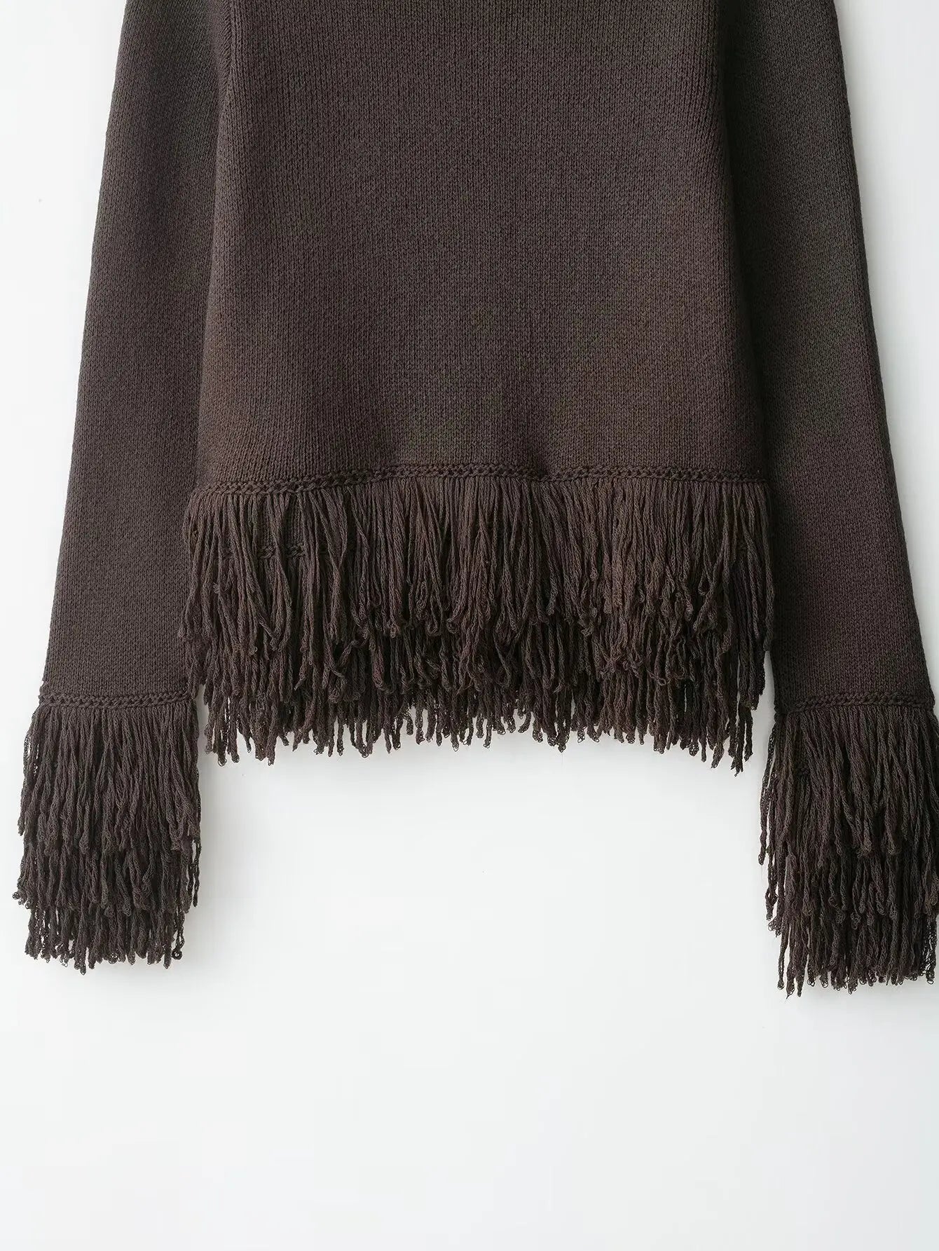Women Fringed Cardigan | Knitted Sweater with Tassel | Vintage | Long Sleeves