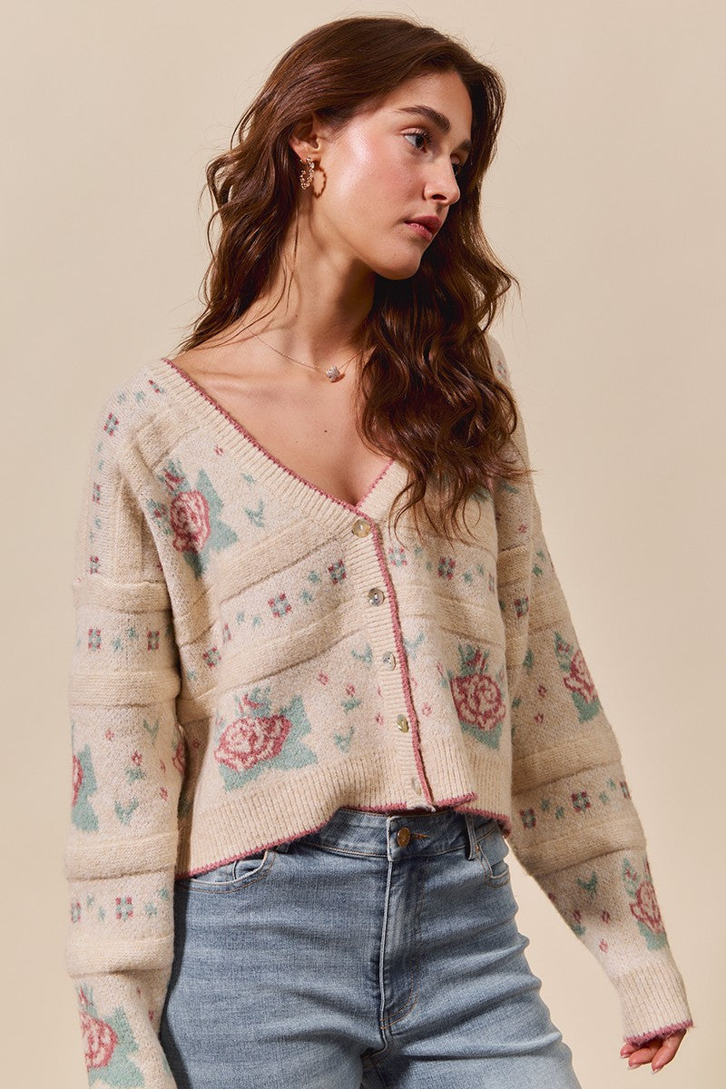 Floral Pattern Button Sweater Cardigan