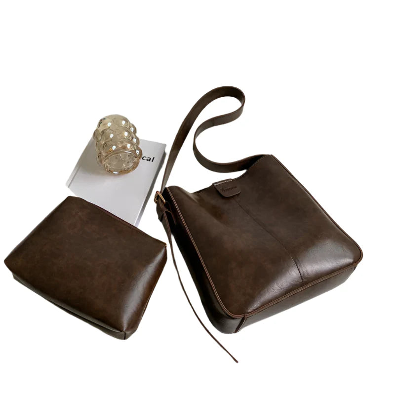 Women Retro Shoulder Tote Bag | Leather Crossbody Bag | Large Capacity Coffee