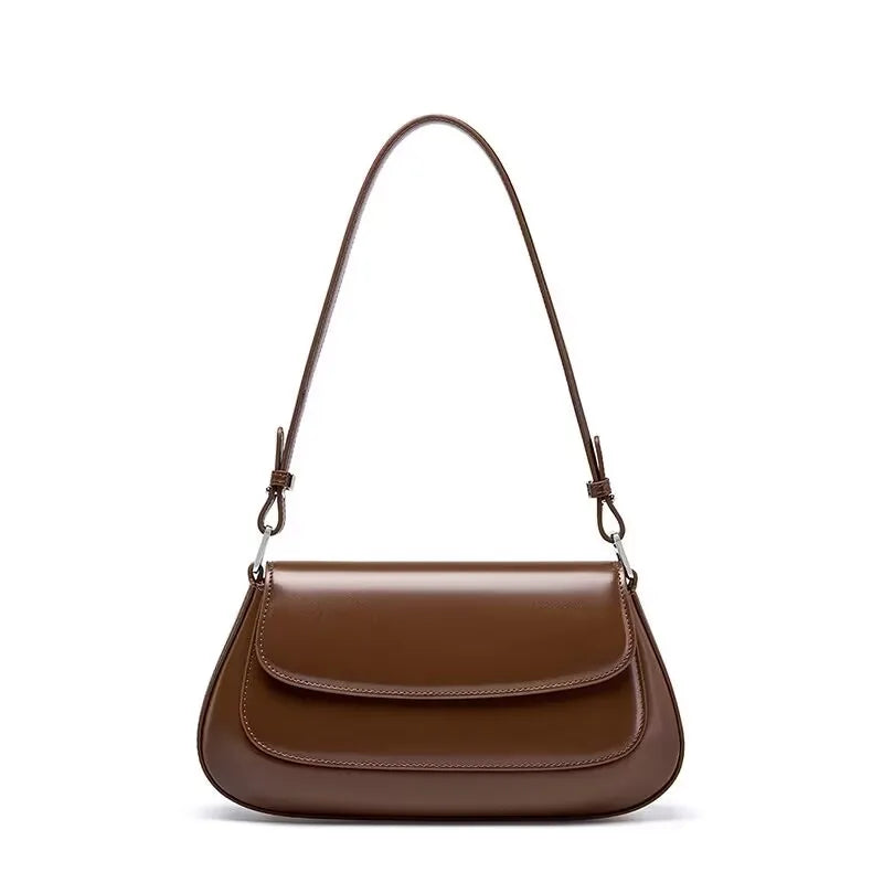 Women Vintage Underarm Genuine Leather Bag Coffee