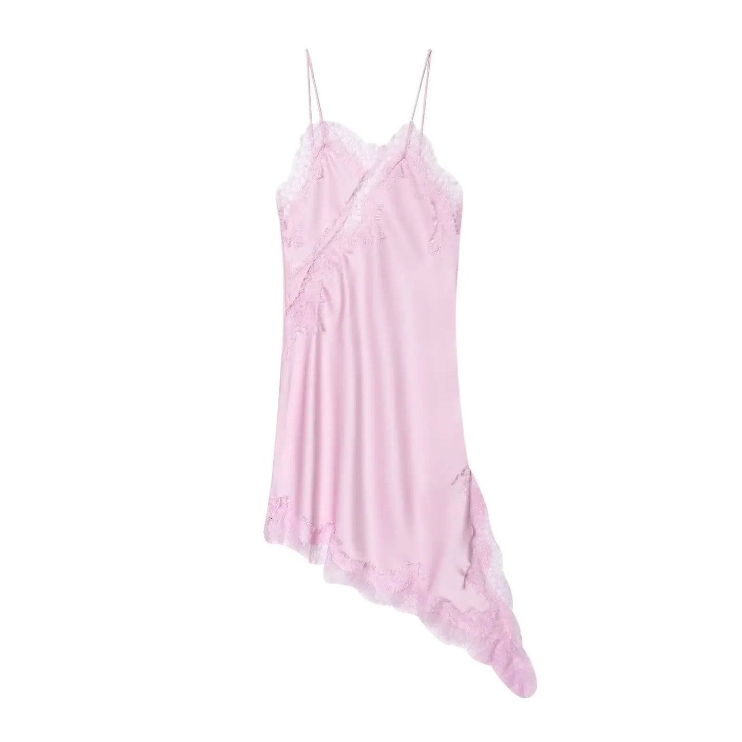 Women Satin Short Sling Dress | Sleeveless | Backless | Asymmetric Party Dress | Summer pink