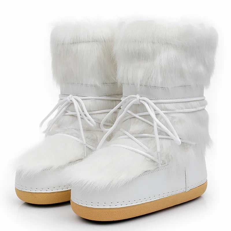 Women White Winter Boots | Plush Snow Boots White 2