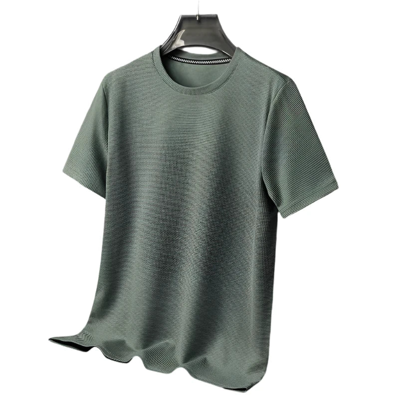 Men Waffle Round Neck Short Sleeve T-shirt | Summer Top Green