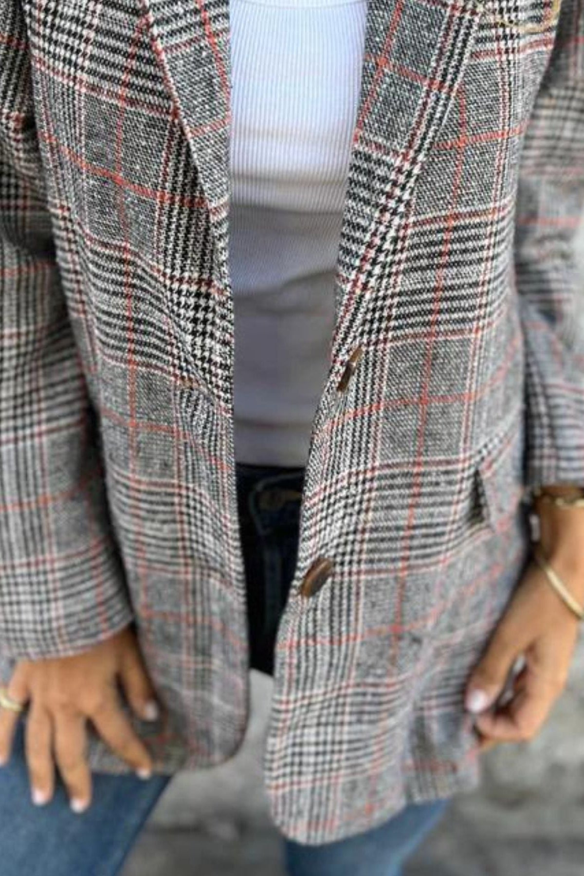 Plaid Single-Breasted Blazer