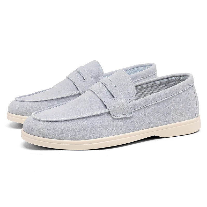 Men Summer Suede Loafers | Breathable Flats | Driving Shoes Blue