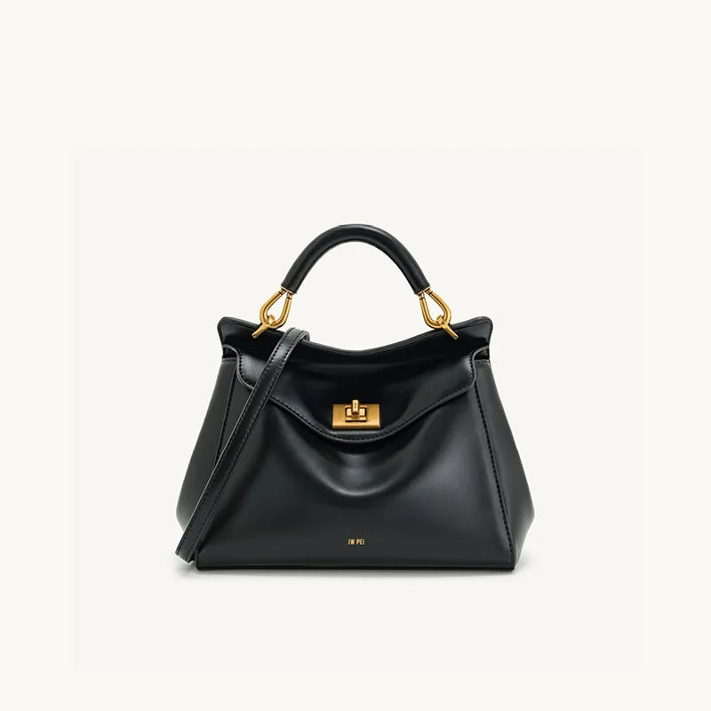Women Leather Pillow Bag | Lock Clasp Handbag | Small Handbag | Shoulder Bag | Crossbody Bag black