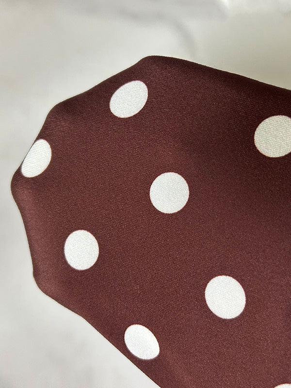 A-Line Long Sleeves Contrast Color Pleated Polka-Dot Split-Joint Round-Neck Midi Dresses