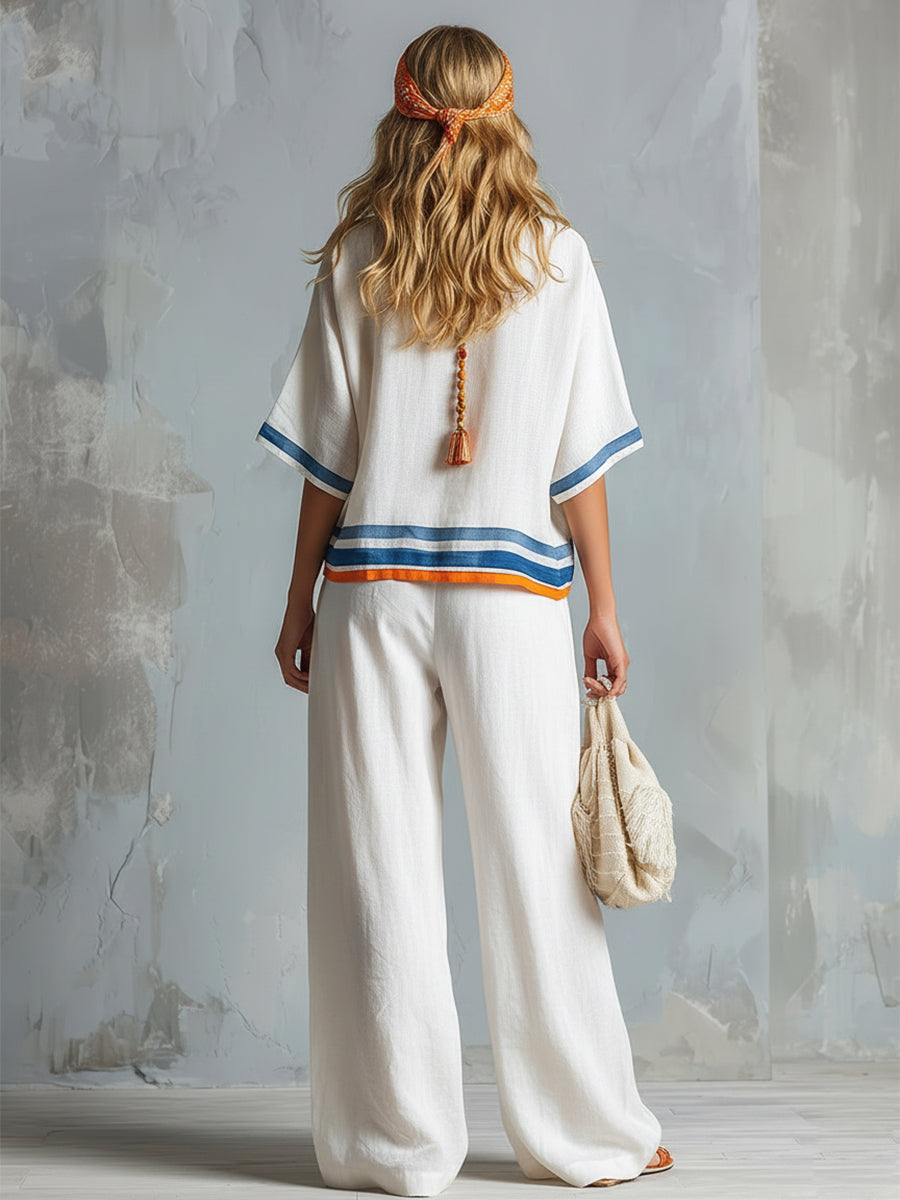 High Waisted Loose Pockets Striped Pants Trousers