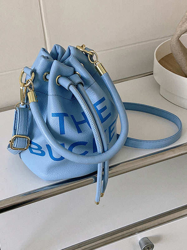Drawstring Letter Print Crossbody Bags Handbags LIGHT BLUE One_size