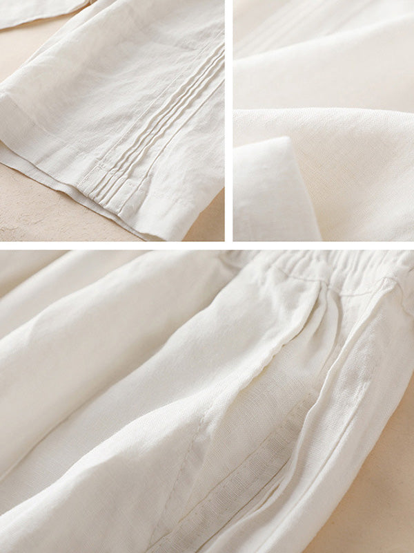 Ruffle Ramie Cotton Elasticity Loose Casual Wide-Leg Pants