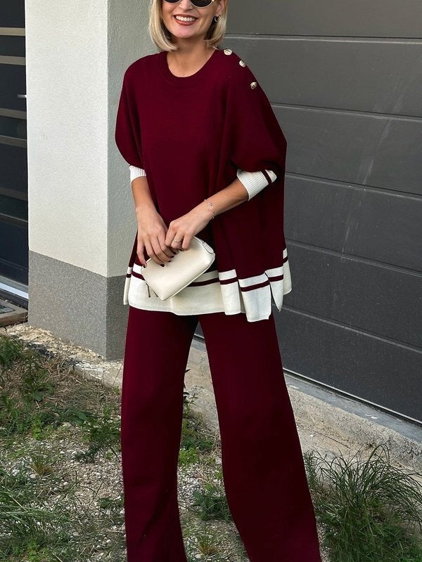 High-Low Long Sleeves Buttoned Split-Side Round-Neck Pullovers Sweater Tops