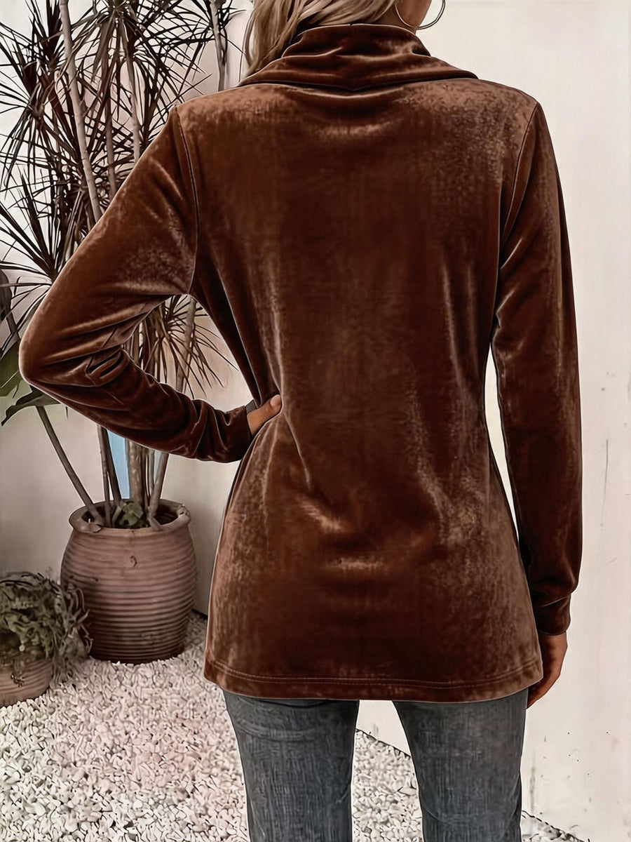 Velvet Solid Color Buttoned Loose Long Sleeves Collarless Outerwear