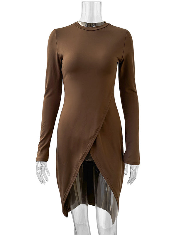 Bodycon High-Low Solid Color Round-Neck T-Shirts Tops