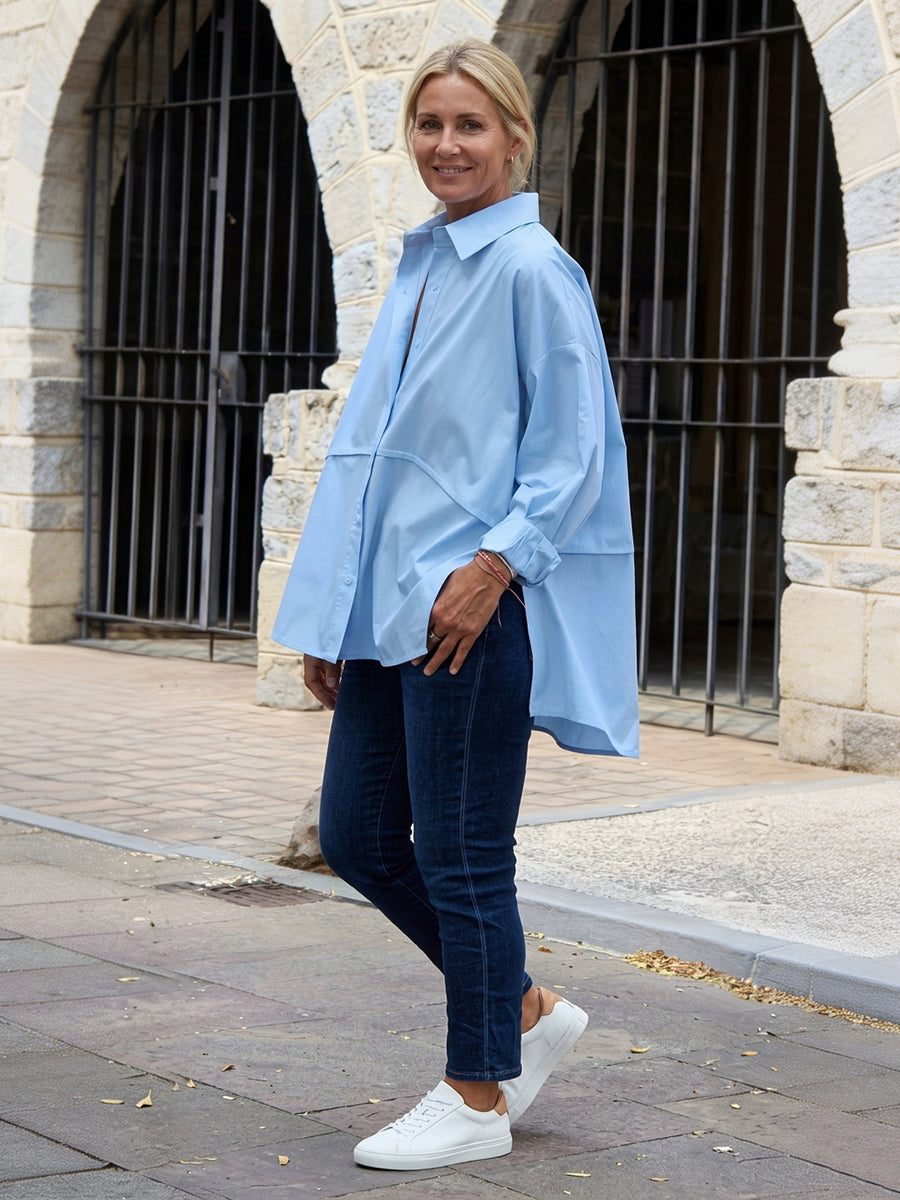 Split-Joint Solid Color Buttoned Loose Long Sleeves Lapel Blouses&shirts Tops