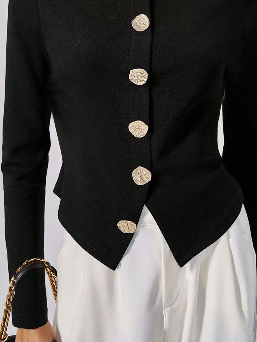 Long Sleeves Buttoned Solid Color High Neck Pullovers Sweater Tops