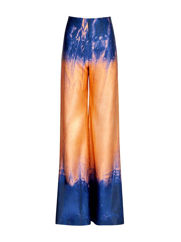 High Waisted Loose Contrast Color Gradient Split-Joint Tie-Dyed Pants Trousers