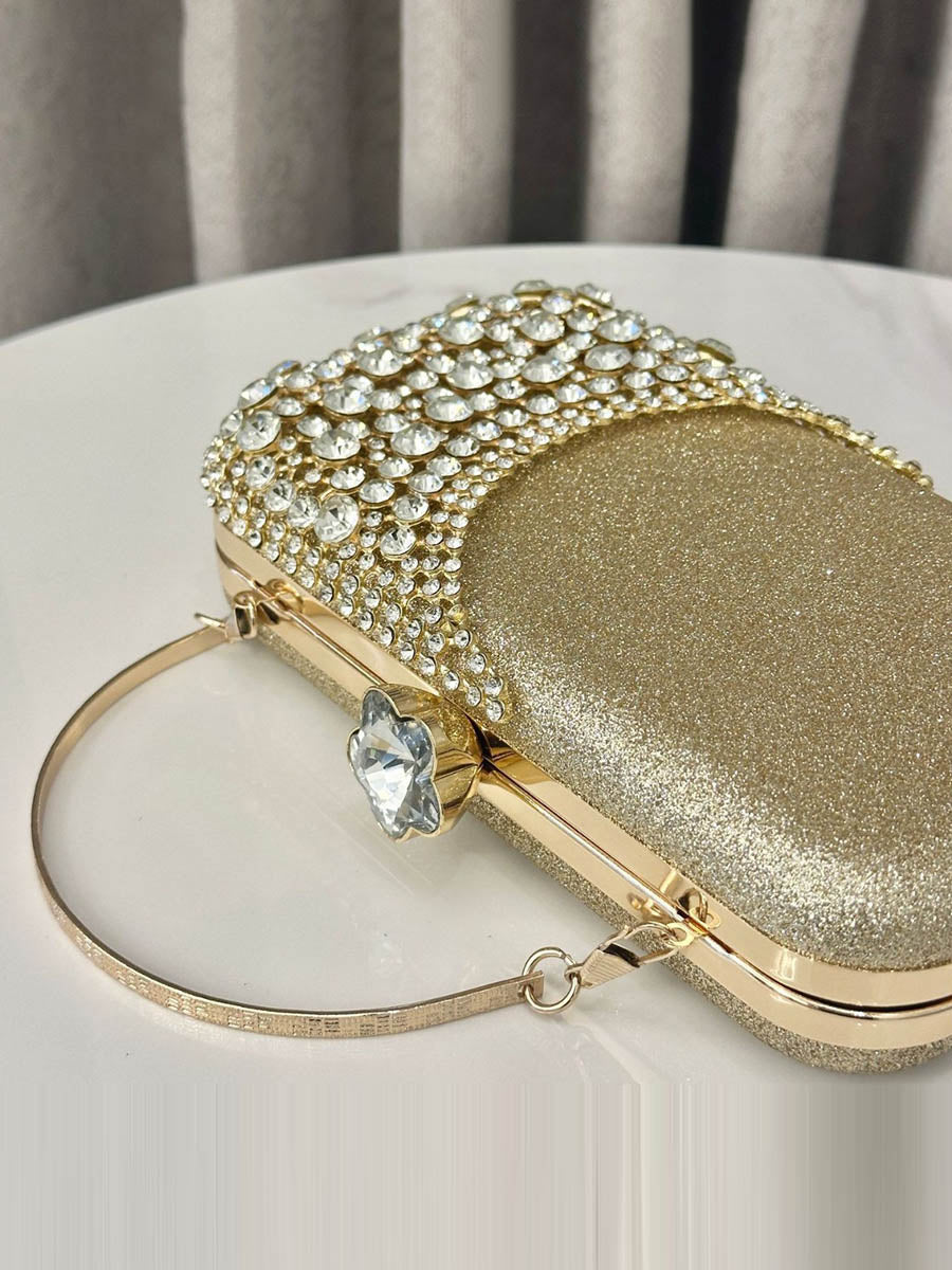 Irregularity Chains Geometric Lock Rhine Stones Shiny Crossbody Bags Evening Bags & Clutches