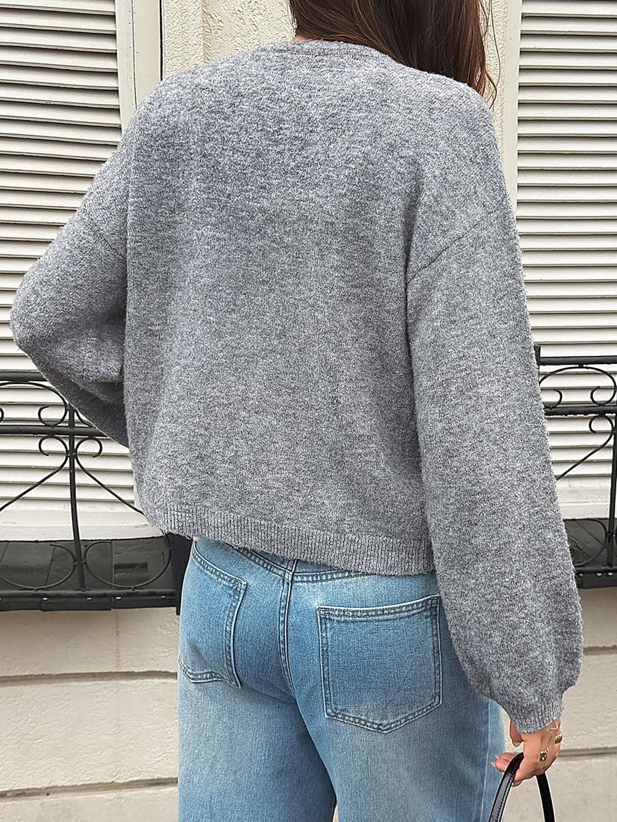 Tiered Solid Color Loose Long Sleeves Round-neck Cardigan Tops