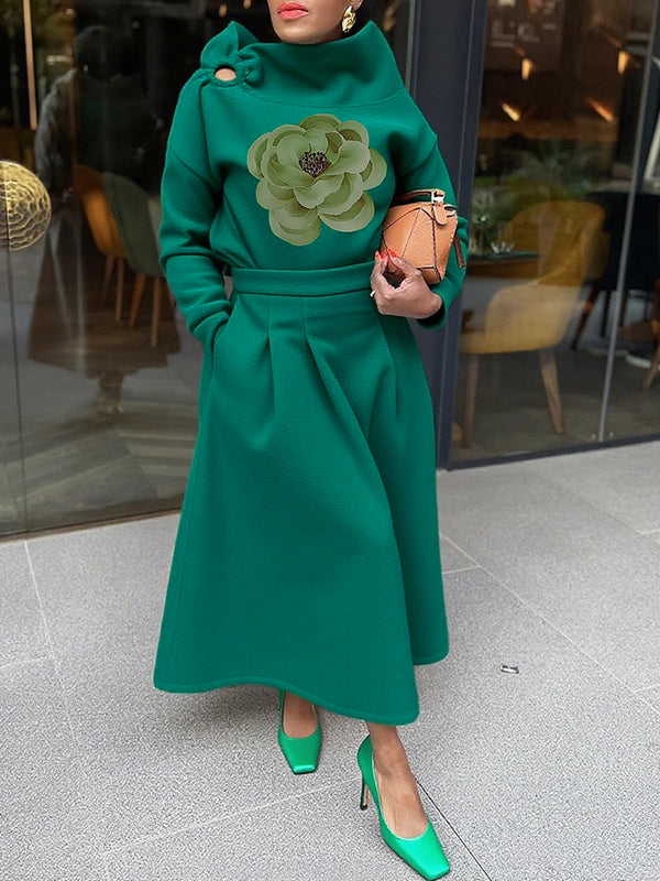 A-Line High Waisted Pleated Pockets Solid Color Skirts Bottoms