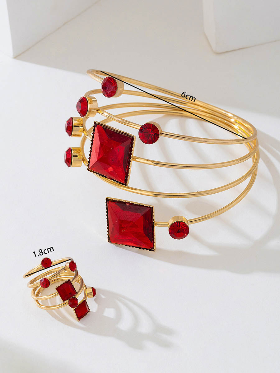 Irregularity Geometric Rhine Stones Shiny Bracelet Accessories Rings Accessories Sets