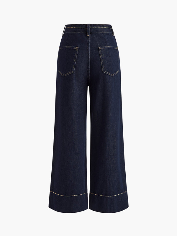 High Waisted Wide Leg Pockets Jean Pants Bottoms