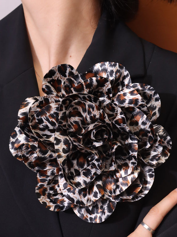 Flower Shape Leopard Brooch Accessories COFFEE One_size