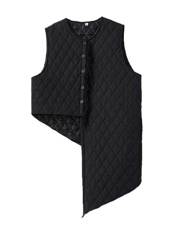 Gilet ample sans manches, asymétrique, boutonné, matelassé, couleur unie, col rond, rembourré