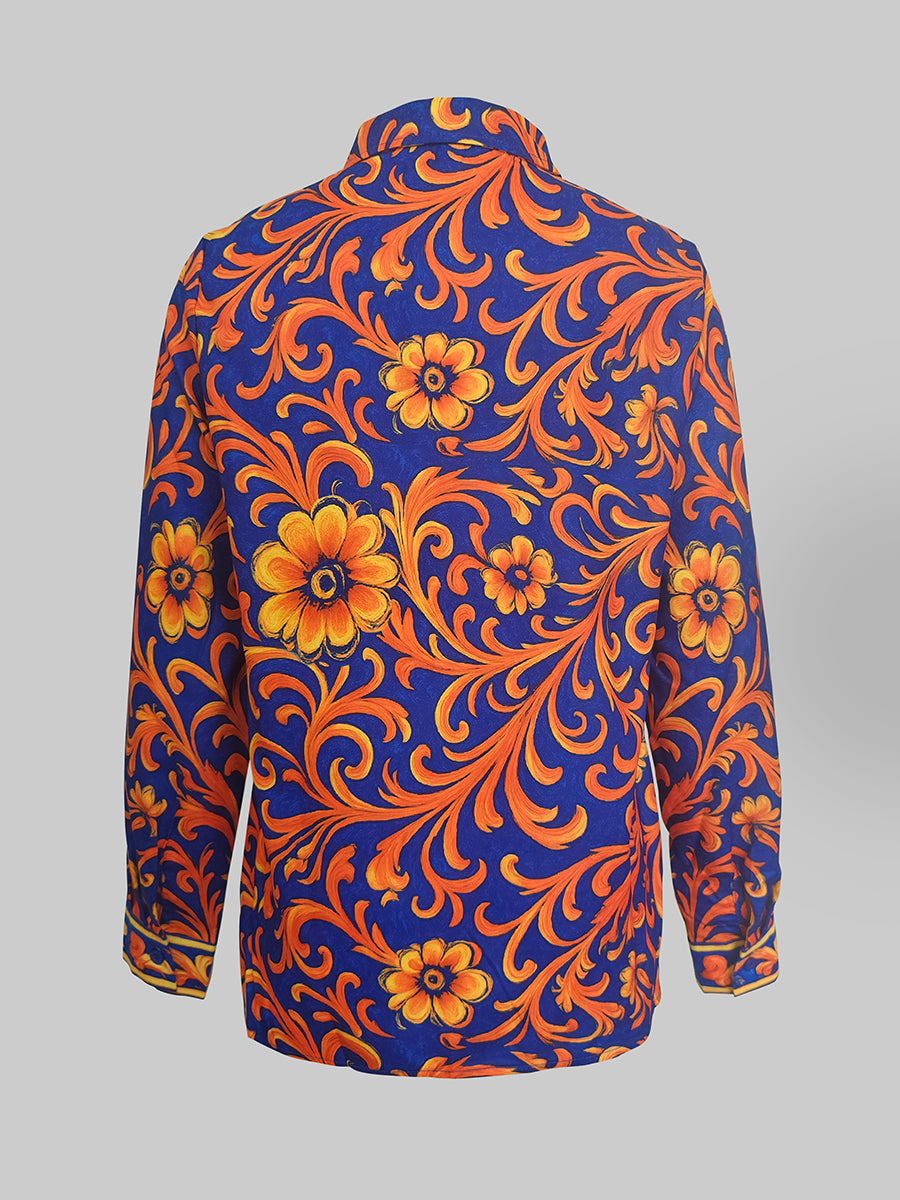 Long Sleeves Buttoned Flower Print Lapel Blouses&Shirts Tops