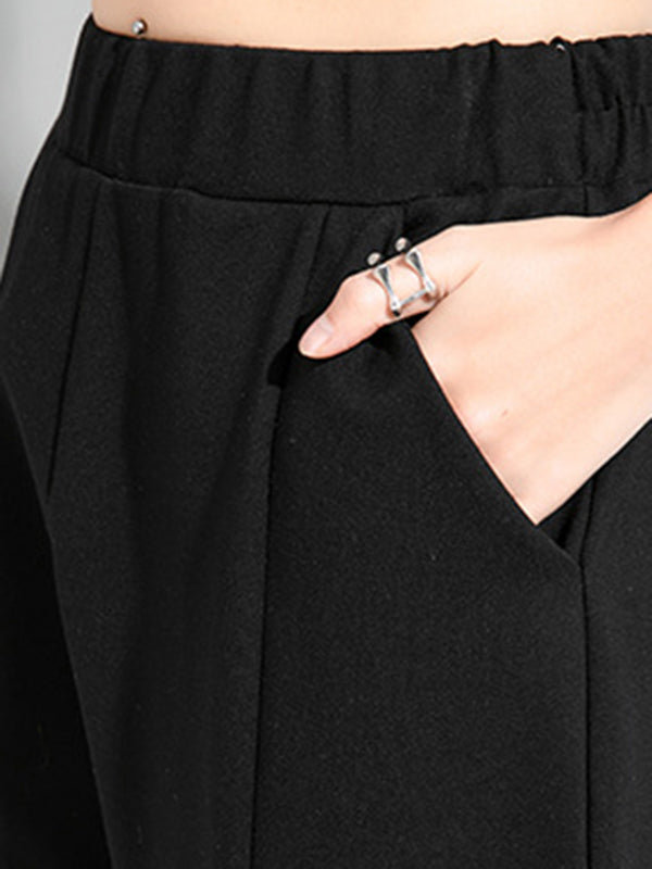 Pantalon sarouel décontracté, simple, ample, élastique, couleur unie