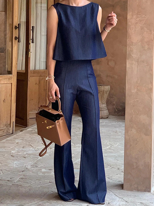 High Waisted Loose Solid Color Split-Joint Jean Pants Bottoms