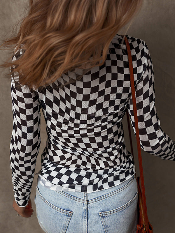 Long Sleeves Skinny Contrast Color Round-Neck T-Shirts Tops