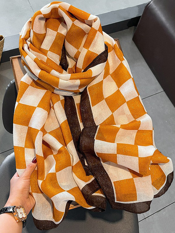 Linen Plaid Printed Sun-Proof Warm Shawl Scarf ORANGE One_size
