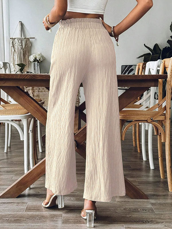Loose Wide Leg Elasticity Pleated Pockets Solid Color Split-Joint Pants Trousers
