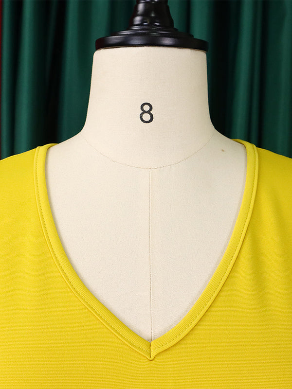 Irregular Clipping Plus Size Belted Solid Color Round-Neck Midi Dresses