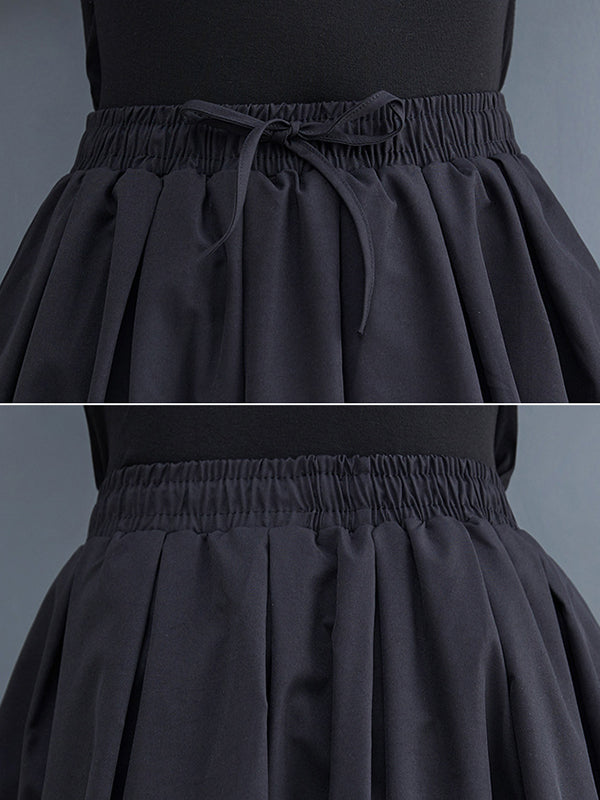 Urban Loose Drawstring High Waisted Black Bubble Skirt