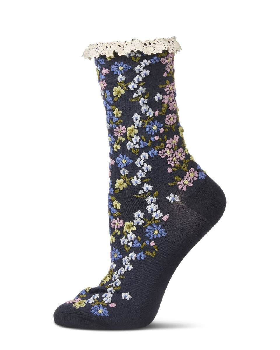 Floral Lace Cuff Crew Socks
