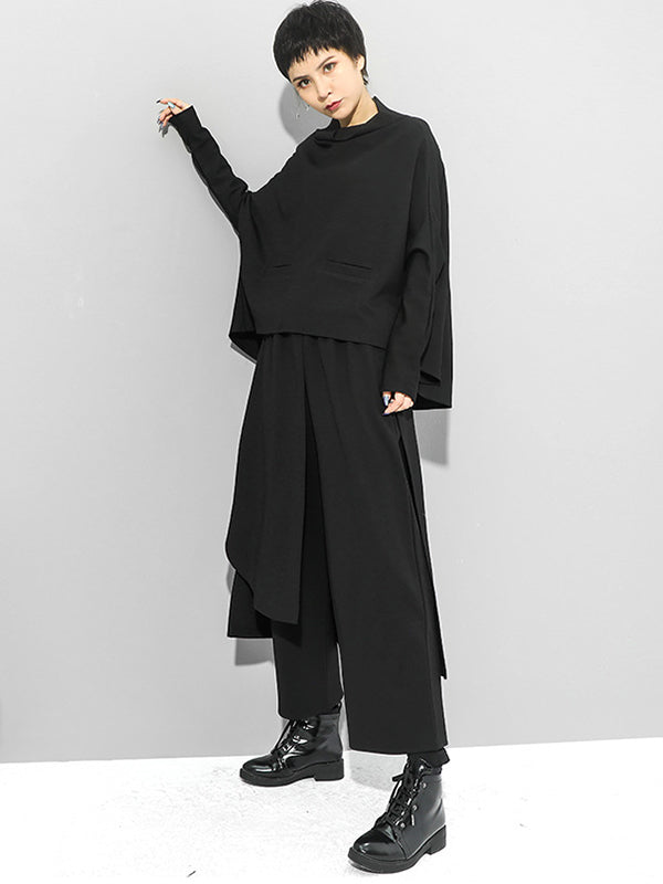 Unregelmäßige, elastische Taille, weites Bein, einfarbige Hose