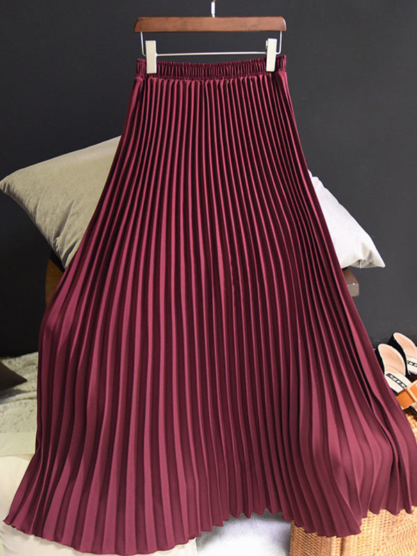 Stylish Pleated Solid Color Elastic Waist Skirts