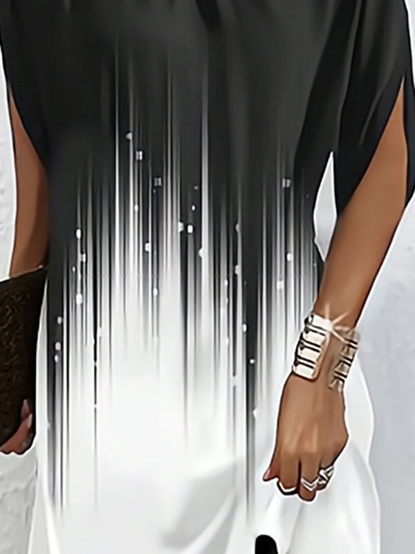 Mini-robes amples à manches chauve-souris et col rond à imprimé dégradé