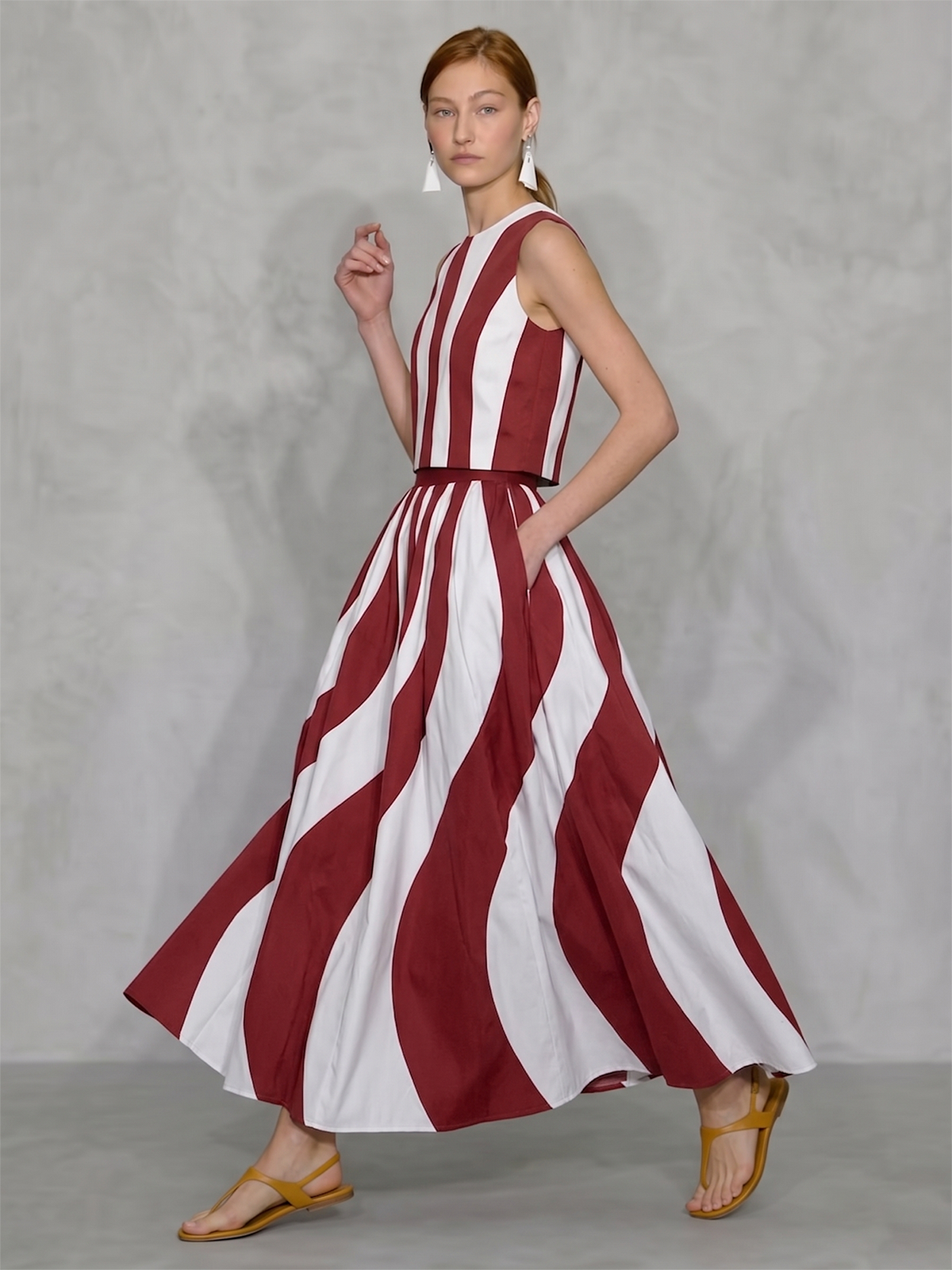 A-Line High Waisted Contrast Color Pleated Pockets Wave Print Skirts Bottoms