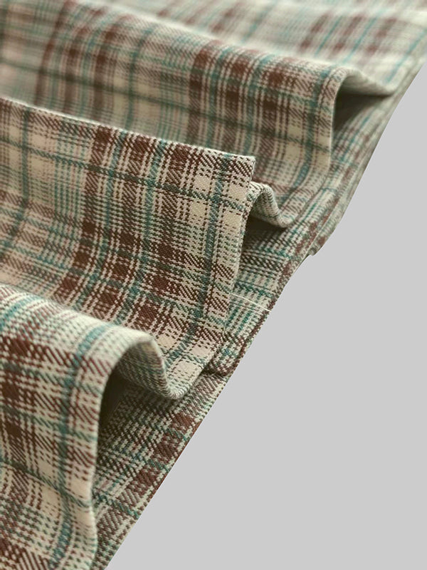 Long Sleeves Loose Buttoned Plaid Pockets Lapel Blazer Outerwear