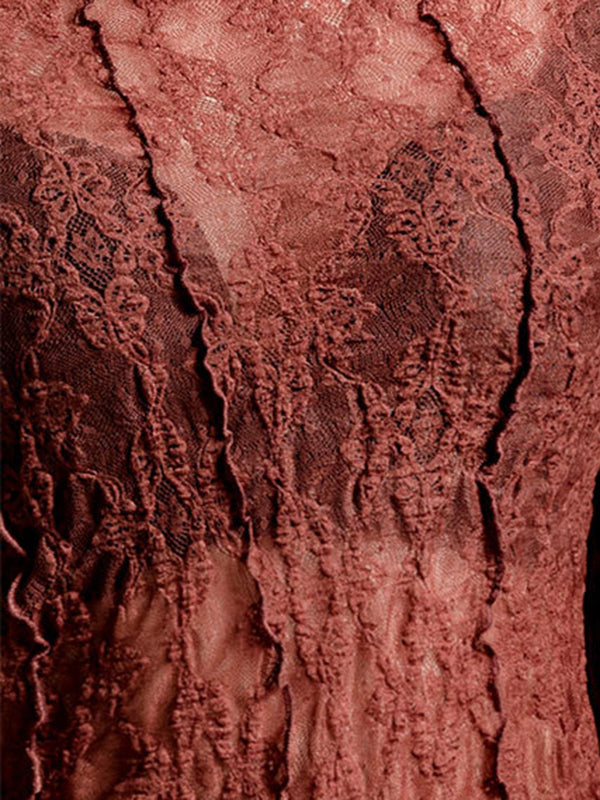 Irregularity Long Sleeves See-Through Split-Joint Textured Round-Neck T-Shirts Tops