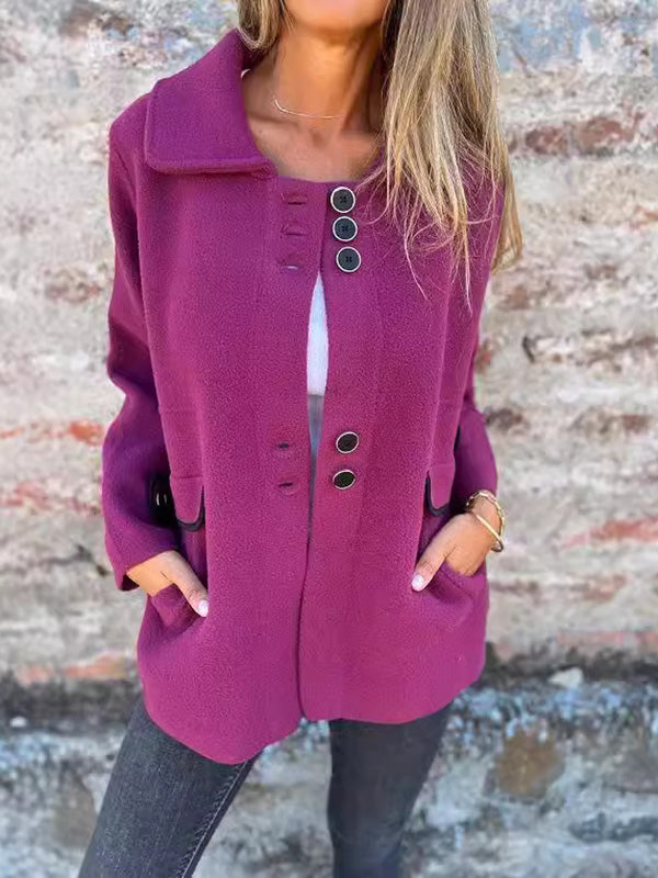 Long Sleeves Loose Buttoned Split-Joint Lapel Outerwear PURPLE