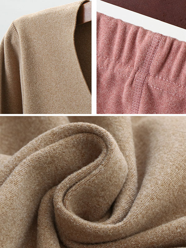 2PCS Plus Size Solid Color Round-Neck Top&Bottom Pajama Set