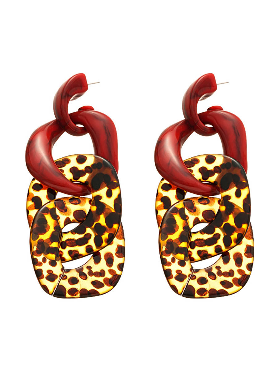 Contrast Color Geometric Leopard Drop Earrings