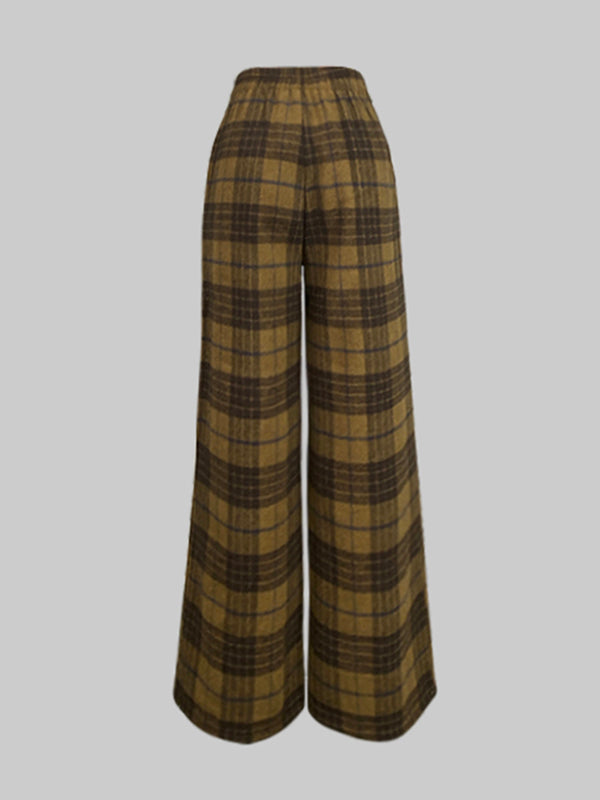 High Waisted Loose Plaid Split-Joint Pants Trousers