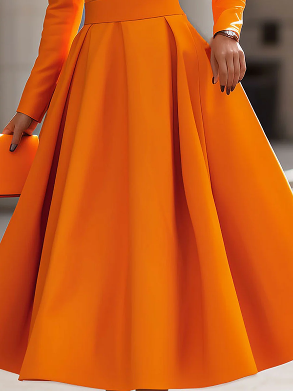 A-Line High Waisted Pleated Solid Color Zipper One-Shoulder Maxi Dresses