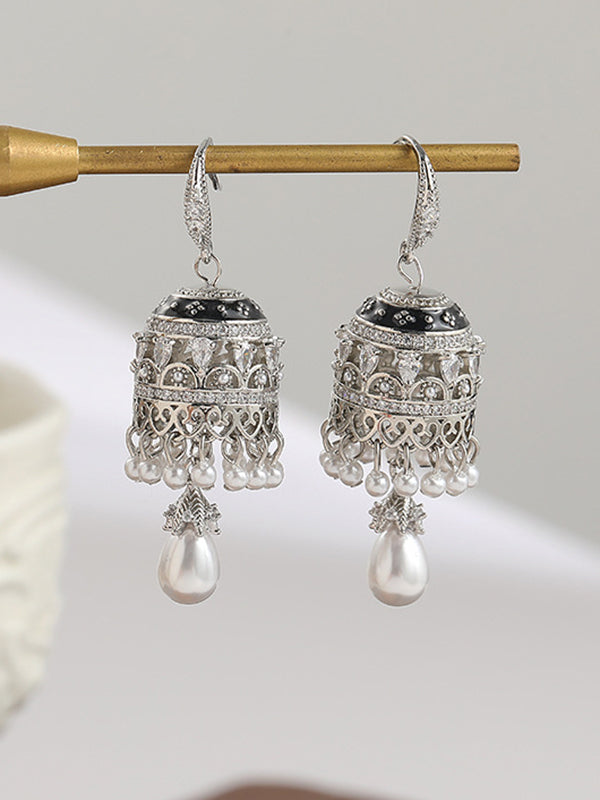 Boucles d'oreilles pendantes géométriques creuses à pompons